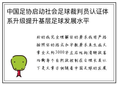 中国足协启动社会足球裁判员认证体系升级提升基层足球发展水平 中国足协启动社会足球裁判员认证体系升级提升基层足球发展水平